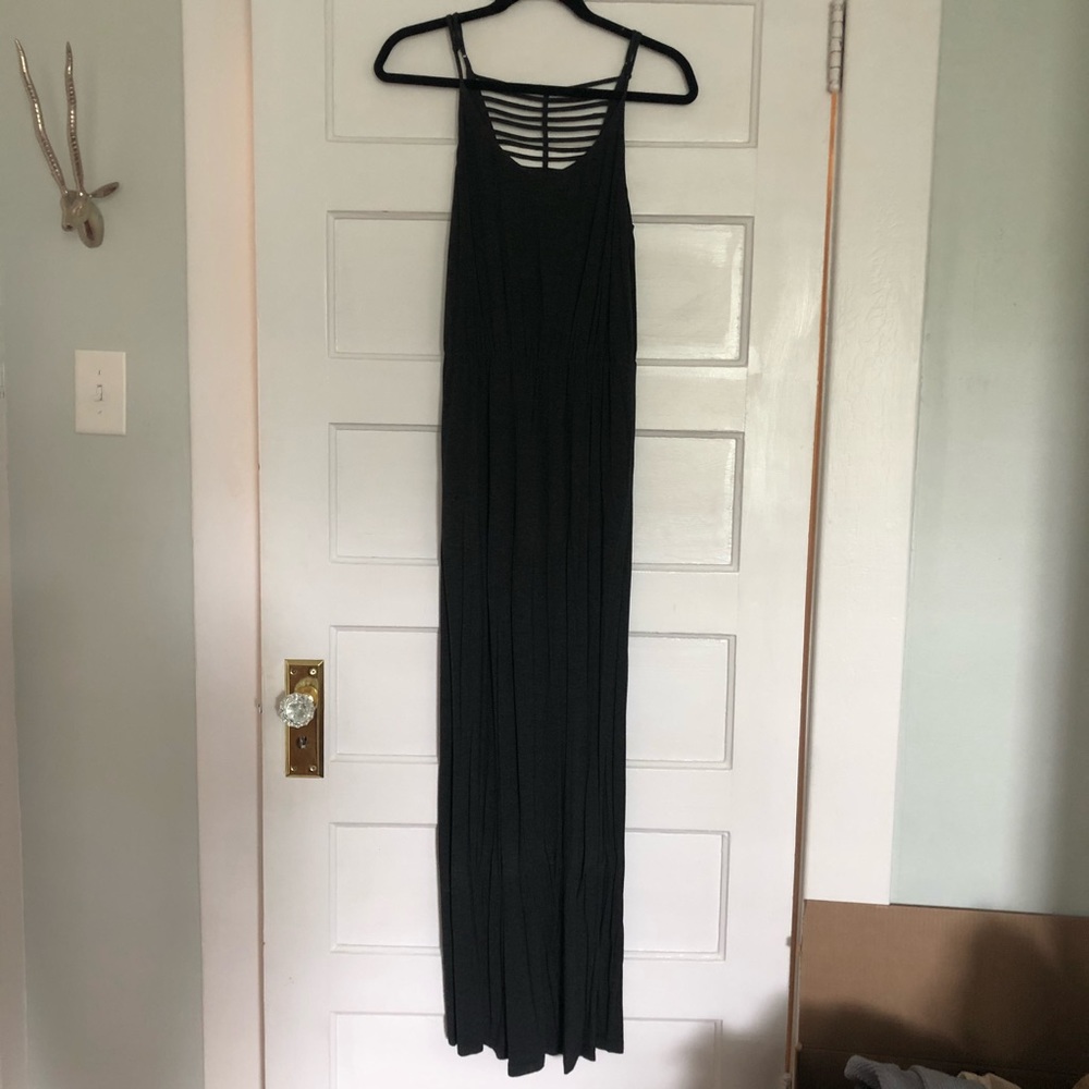 Charcoal Spaghetti Strap Maxi Dress w Back Detail